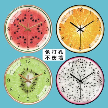 水果鐘表客廳掛鐘家用時鐘臥室靜音創意免打孔墻上掛表家用石英鐘
