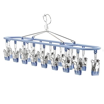 Couselect 不鏽鋼長方形晾衣架20夾 防滑衣架/吊襪架/曬襪架/襪子內衣褲晾衣架/曬衣夾不鏽鋼衣架  1個  藍色