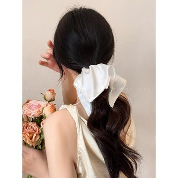 趙露思同款韓系白色緞面大腸發圈頭繩女2026新款高級感方巾發飾品