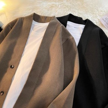 日系復古v領毛衣外套男春秋季寬松開衫慵懶風針織衫潮牌百搭線衣