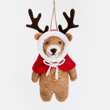 奧可利羊毛氈造型吊飾13cm 鹿角小熊