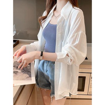 冰絲防曬襯衣女防紫外線透氣2025夏季新款可外穿空調服薄開衫外套