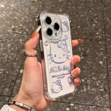漸變藍kt貓iPhone17PROMAX手機殼蘋果16防摔11/12軟15透明13/14女