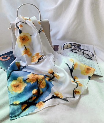 愛爾蘭Galway 緞面絲巾 黃花 90x180cm