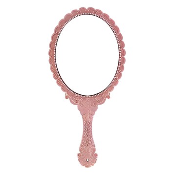 復古花紋手持化妝鏡 高清成像 防滑設計 手柄帶孔設計 可懸掛收納  粉色  1個