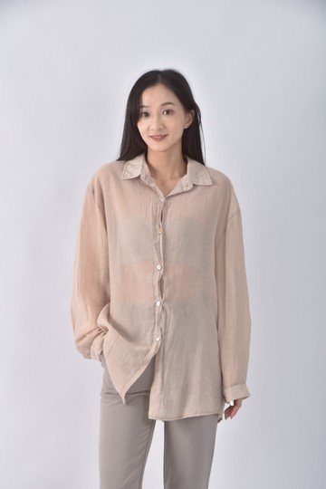 (L) ajpeace透膚棕色襯衫上衣