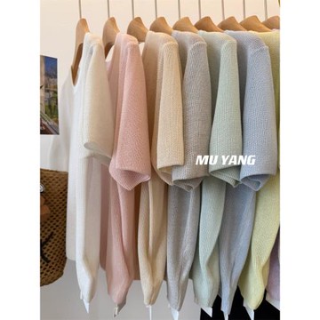 (免運)MUYANG植物亞麻！舒服涼感質地 好穿冰絲短袖針織衫 多色圓領上衣