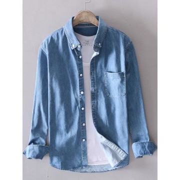 男士牛仔襯衫長袖寬松春季日系休閑上衣服春秋款內搭休閑襯衣外套