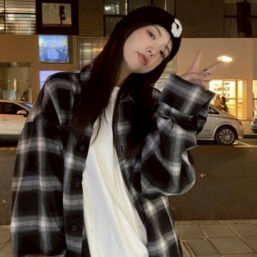 ZUCA”S - 情侶襯衫 格子襯衫 春秋港風日潮流 黑白格長袖襯衫 【YY-5211】