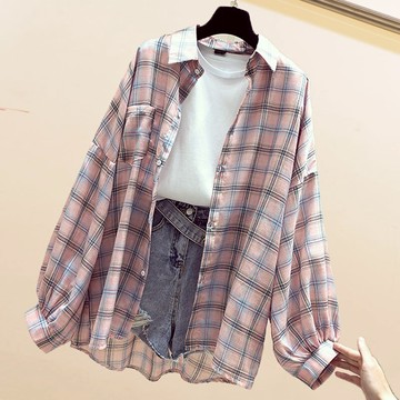 品牌折扣店正品女裝剪標清倉特價夏季長袖薄款格子襯衫防曬衣外套