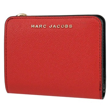 MARC JACOBS 馬克賈伯 浮雕LOGO粒紋釦式短夾.紅