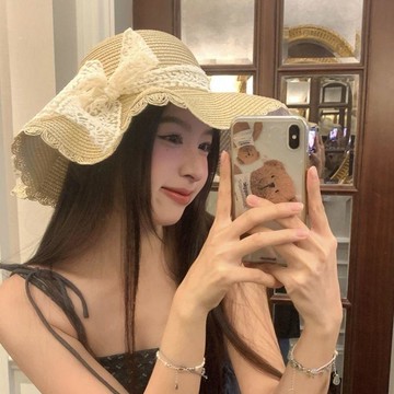 🥇隔日達出💎夏季蕾絲花邊草編帽草帽防紫外線防曬海邊沙灘拍照網紅少女大帽檐