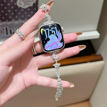 小香風月亮星星金屬錶帶 適用Apple watch11錶帶 iwatch錶帶 全系列通用錶帶 當季錶帶