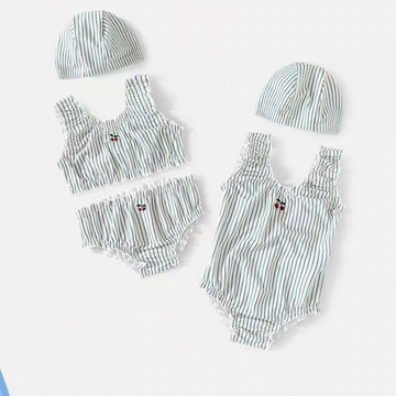 Mimo⭐夏季兒童寶寶女孩泳衣條紋櫻桃分體式女童可愛泳裝游泳衣