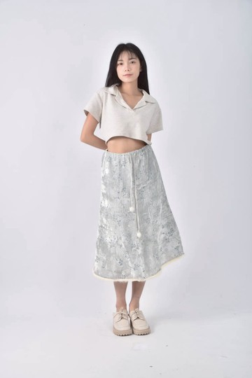 (XL) 0918短毛抽繩灰色長裙