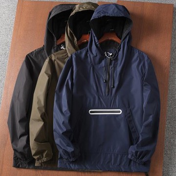 戶外機能沖鋒衣男士春秋防風防水半拉鏈運動休閑連帽寬松夾克外套