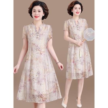 中年媽媽夏裝2025新款氣質連衣裙洋氣中老年人女夏季改良旗袍裙子
