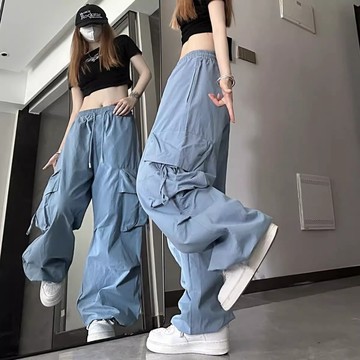 高品質韓版寬松美式顯瘦高腰直筒休閑闊腿褲女 工裝褲速幹女 女生長褲 高腰褲休閑長褲女 休閑褲 大尺碼褲子女 速幹工作褲女
