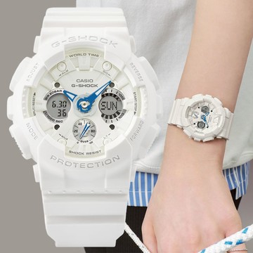 CASIO 卡西歐 G-SHOCK WOMEN 經典白 運動風 雙顯錶 GMA-S120SA-7A2