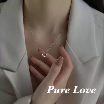 Pure Love樂芙 / 正韓 銀飾【S925純銀】N01118簡約通體純銀莫比烏斯鏤空圓環鎖骨鏈 短項鏈 / 銀
