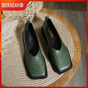 方頭單鞋女粗跟法式瑪麗珍夏新款復古軟底大碼女鞋41到43春秋款