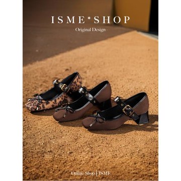 女法式瑪麗珍皮帶扣羊皮蝴蝶結磨砂鞋粗跟方頭復古單鞋氣質韓版職