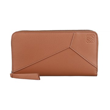 LOEWE 羅威 Puzzle鋼印LOGO質感小牛12卡拉鍊長夾(棕褐)