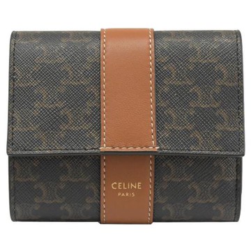 CELINE TRIOMPHE 燙金LOGO凱旋門印花釦式零錢短夾.深咖