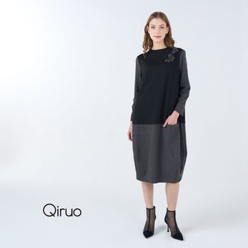 【Qiruo 奇若】秋冬專櫃 立領洋裝8195F  黑灰古典洋裝