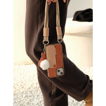 獨趣斜跨可背真皮可裝卡零錢多功能硅膠手機殼帶手提掛繩適用iphone15promax蘋果13/14pro防摔小眾保護套出街