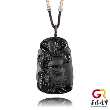 【正佳珠寶】黑曜石 經典武關公 關聖帝君 黑曜石吊墜｜可調式棉繩