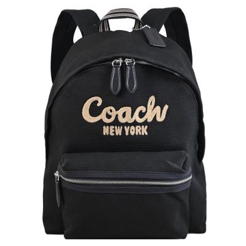 COACH Cargo 電繡Coach New York帆布商旅雙肩拉鍊後背包(黑)