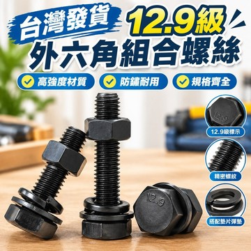 台灣發貨✅（M10 M12）12.9級外六角組合螺絲螺栓螺母墊片彈墊套裝全牙半牙M10M12