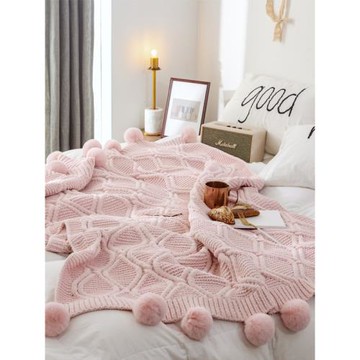 北歐沙發毯加厚蓋毯披肩輕奢針織毛線毯床尾搭毯蓋毯裝飾球球毯子