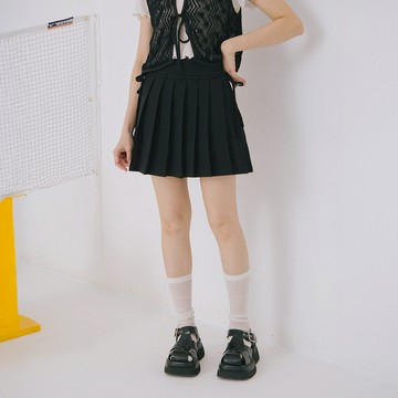 QUEENSHOP_ S 女裝 設計綁帶腰頭百褶短裙 兩色售 S/M 現+預 【03010908】