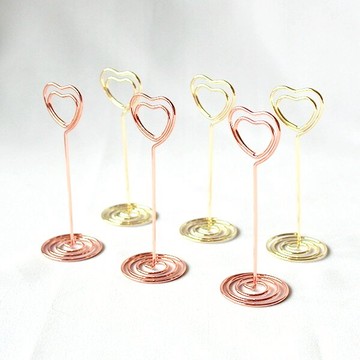 浪漫金色系愛心名片夾 可愛造型便籤夾 婚慶席位展覽展場佈置桌號謝卡夾 居家創意相片金屬留言memo夾