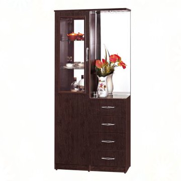 文創集-南亞塑鋼     宮崎  南亞塑鋼3尺玻璃四抽高雙面櫃/隔間櫃(內置LED透射燈)-91.1x40x197.5cm免組