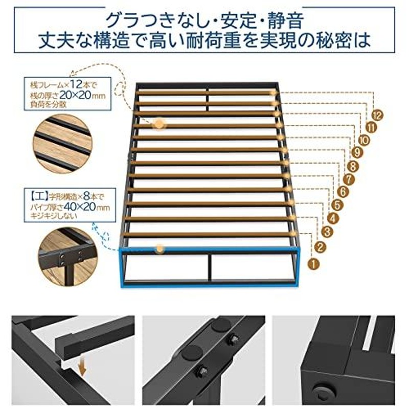 耐荷重300kg]ベッドフレーム シングル Holdm パイプベッド 静音