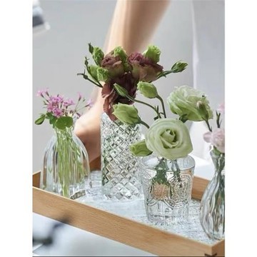 復古浮雕透明玻璃花瓶拍照道具家居簡約攝影裝飾擺件法式小插花瓶