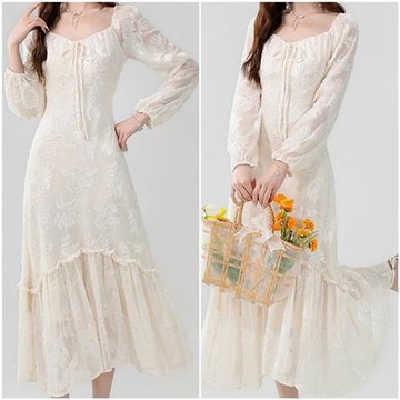 【巴黎精品】現貨+預購 女長洋裝長裙高級短洋裝法式連身裙子蕾絲洋裝A字裙-長袖法式方領植絨蝴蝶結a1kc12