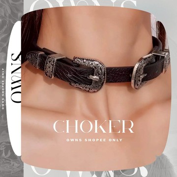 🥀旺斯女孩🥀歐美圓頭雕花雙頭頸鍊皮革頸鍊重工雕刻飾品配飾金屬頸鍊項鍊女辣妹頸鏈Y2K