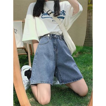 五分牛仔短褲女2026夏季新款高腰顯瘦復古5分寬松闊腿中褲甜酷風