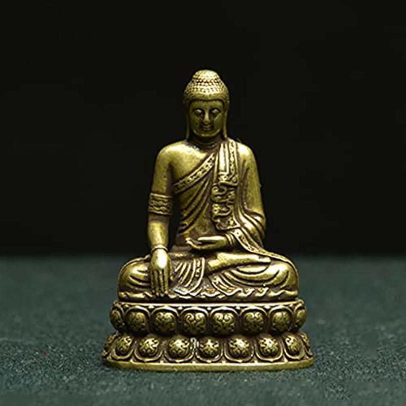 ミニ 仏像如来釈迦如来像 真鍮製 釈迦牟尼仏座像 置物 金属製 ブロンズ像 仏壇用のご本尊仏