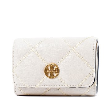 TORY BURCH Willa 菱格紋皮革翻蓋卡包-奶油白