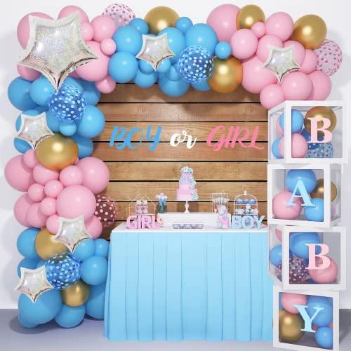 PCS Baby Boxes Gender Reveal Balloon Decorations, Pink and Blue Arch  Garland Kit with Letters for Showe