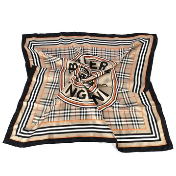 BURBERRY格紋圓標LOGO絲質方巾90cm(典藏米)｜GoBrand購名牌