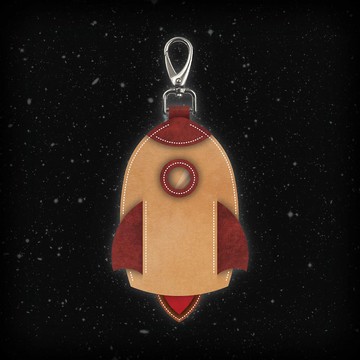 太空船造型皮革鎖匙包 - 撞色有趣真皮鑰匙套掛件 - 包刻字壓字
