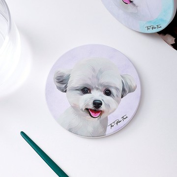 灰色貴婦狗 貴賓狗 狗狗-圓型陶瓷吸水杯墊/動物/居家用品