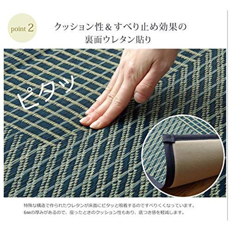 【色: ブルー】イケヒコ 日本製 い草 ラグ カーペット 3畳 長方形 Fライト