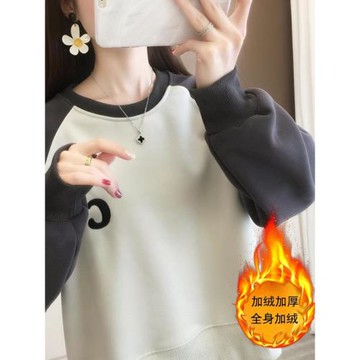 冬季女士加厚加絨衛衣女春秋裝新款2025爆款時尚洋氣寬松圓領上衣